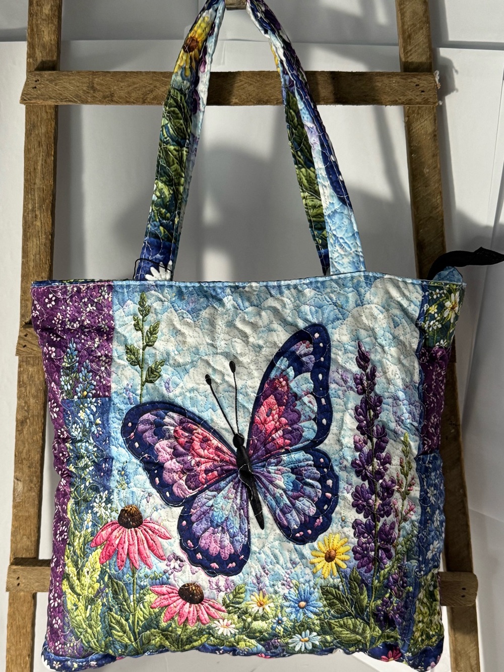 Quilted Butterfly Floral Tote Bag in Multicolor NWOT